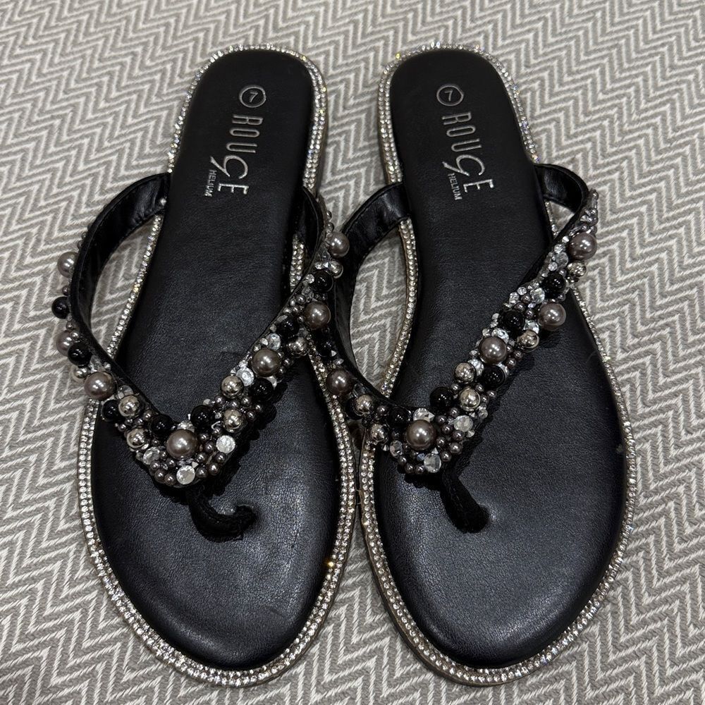 Rouge Helium Black Beaded Sandals Size 7